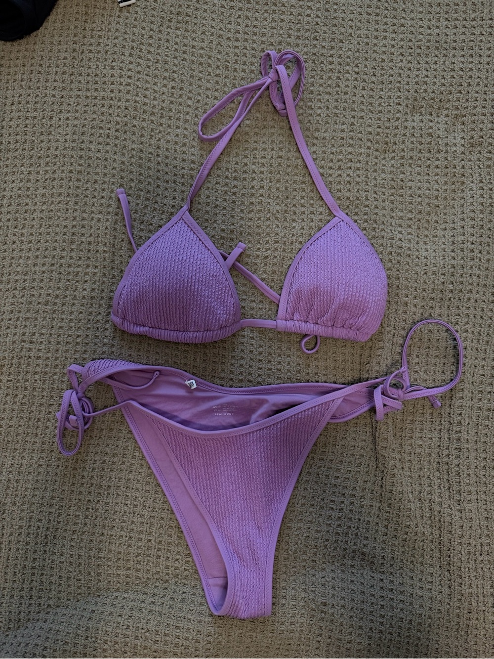 Textured Purple Tie Bikini Set - Women Swim